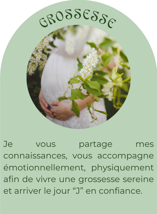 Je vous partage mes connaissances, vous accompagne émotionnellement, physiquement afin de vivre une grossesse sereine et arriver le jour “J” en confiance.